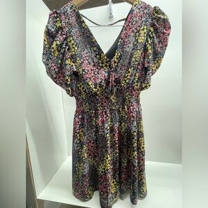 bailey blue Black Floral Midi Dress with Pink & Yellow Flowers